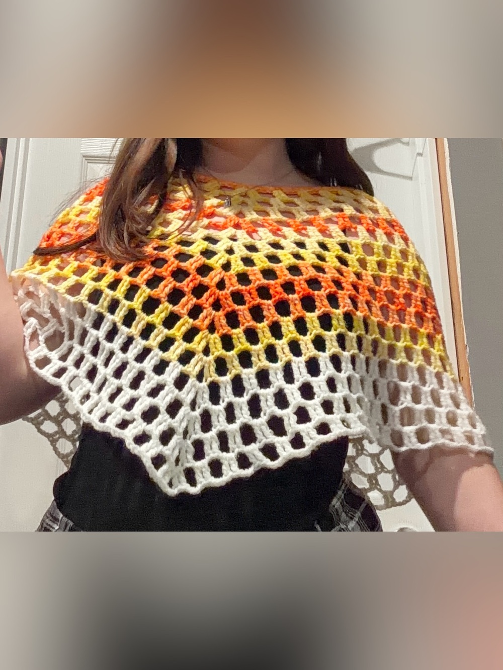 Handmade Gradient Crochet poncho Cover-Up in White, Yellow & Orange
